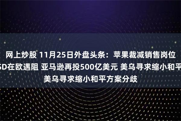 网上炒股 11月25日外盘头条：苹果裁减销售岗位 特斯拉FSD在欧遇阻 亚马逊再投500亿美元 美乌寻求缩小和平方案分歧